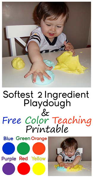 Kids and Toddlers 2 Ingredient Playdough Recipe and Free Color Teaching Printable www.iheartartsncrafts.com