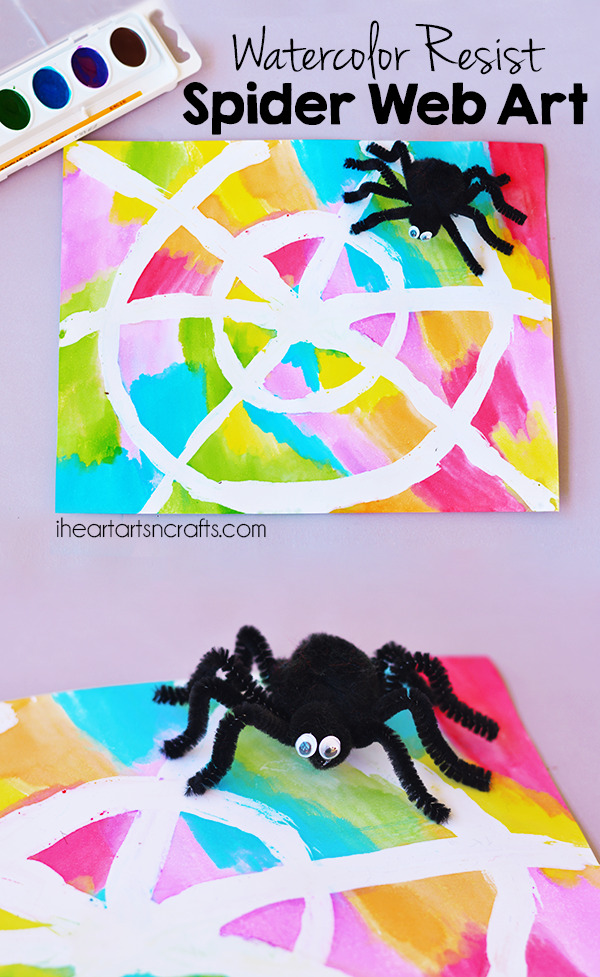 Colorful Watercolor Resist Spider Web Art