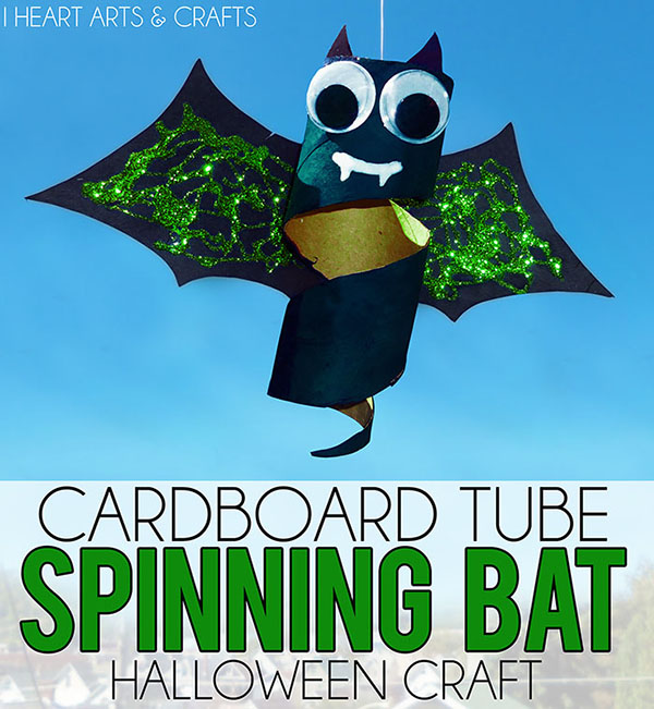 Cardboard Tube Spinning Bat Halloween Craft