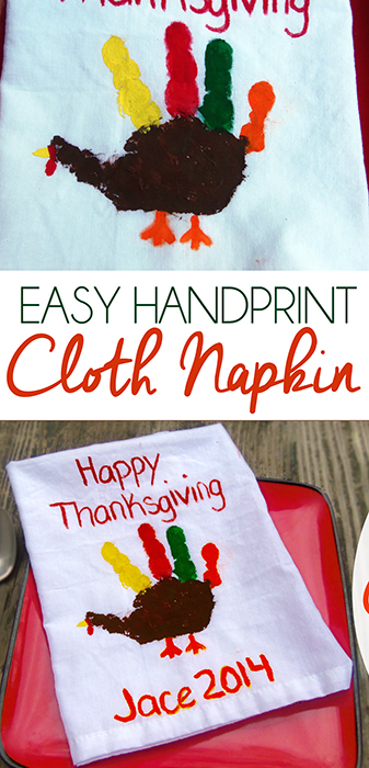 Easy Handprint Cloth Napkin - Make adorable handprint turkeys for Thanksgiving!