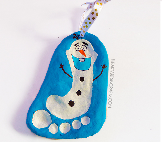 Frozen Olaf Salt Dough Ornament - Easy Christmas ornament made from your child's footprint!