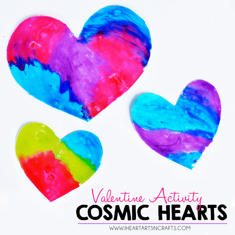 Cosmic Hearts - Create this easy 2 ingredient glossy neon paint to make these vibrant valentines!
