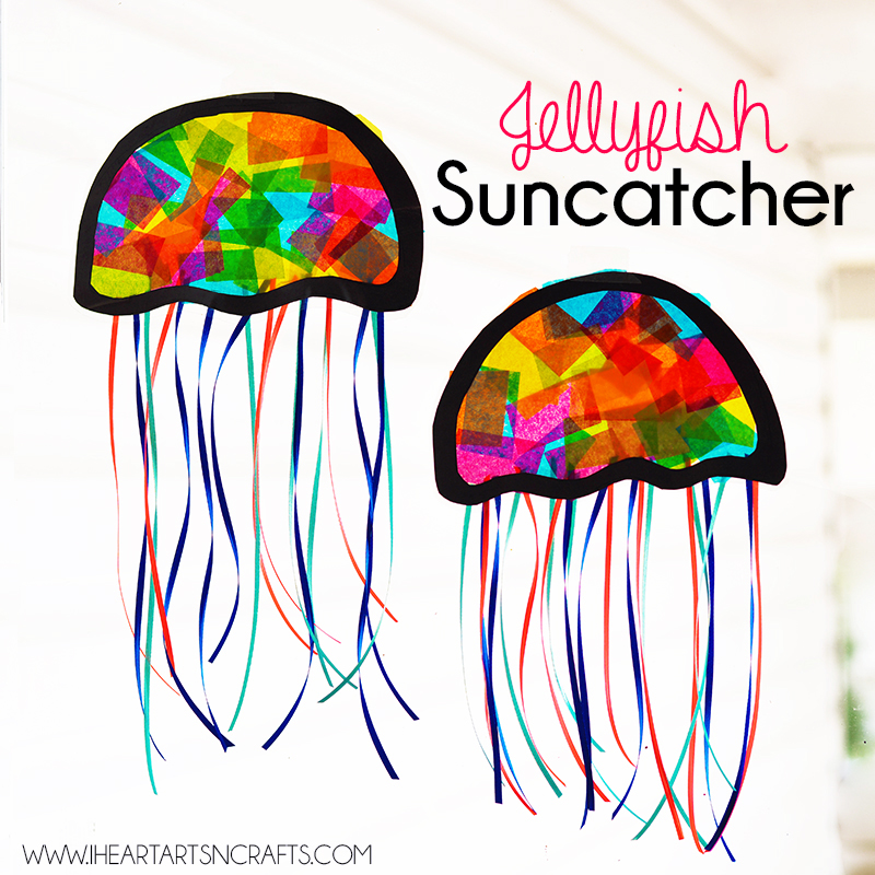 Jellyfish Suncatcher Craft image. Follow the text below on how to make the craft. 