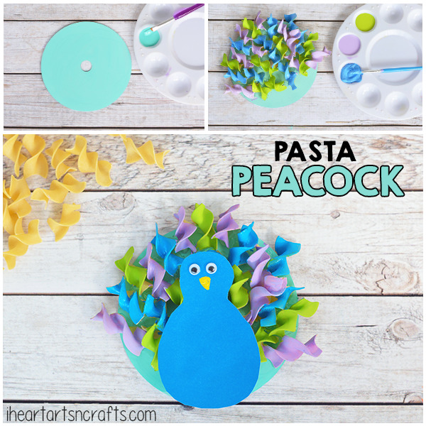 Make a Peacock out of colored pasta!