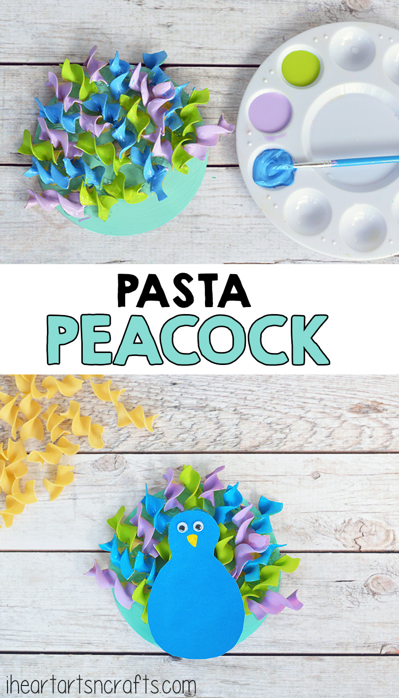 Make a Peacock out of colored pasta!
