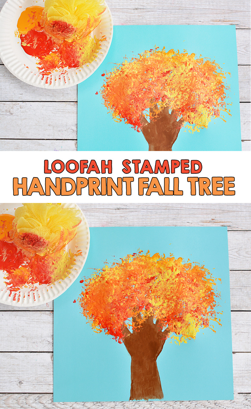 Loofah Stamped Handprint Fall Tree Craft