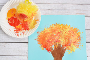 Loofah Stamped Handprint Fall Tree Craft
