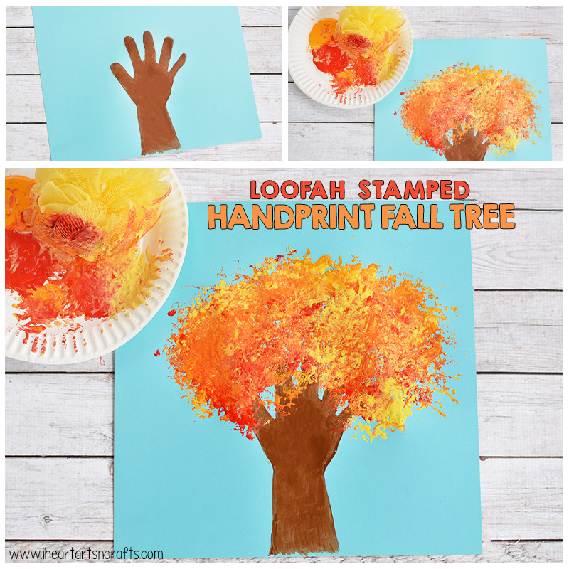 Loofah Stamped Handprint Fall Tree Craft