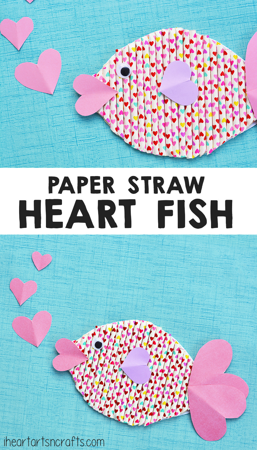 Paper Straw Heart Fish Craft For Kids