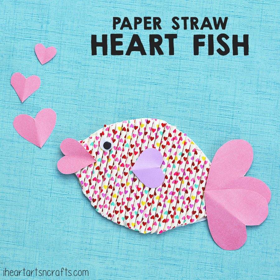 Paper Straw Heart Fish Craft For Kids
