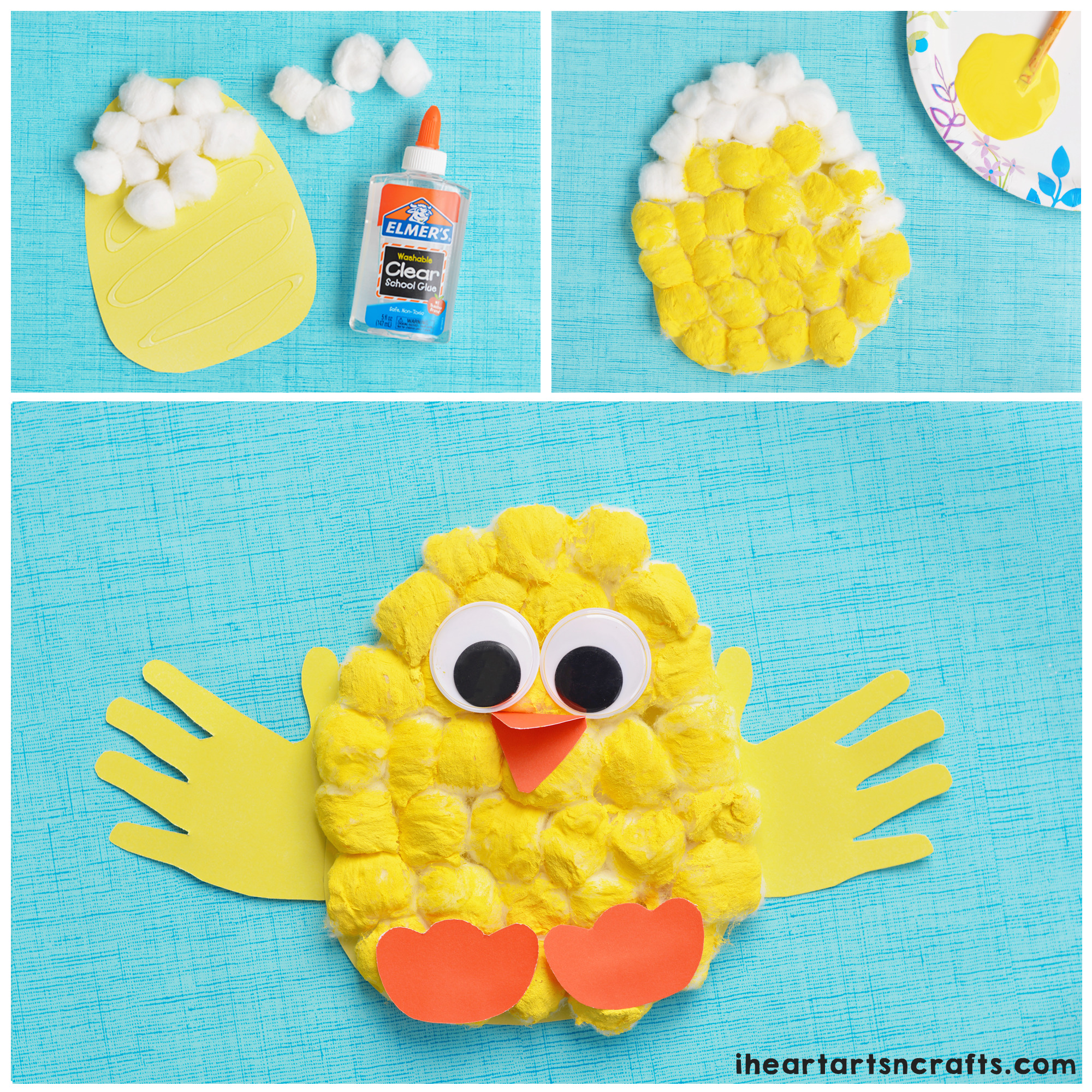 Cotton Ball Chick Craft - Adorable handprint chick craft for Easter!
