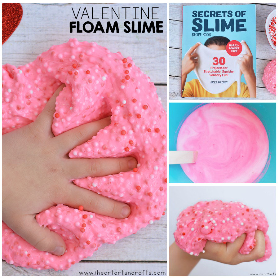 Make our easy Valentine Floam Slime that feels crunchy but still stretchy and moldable! 