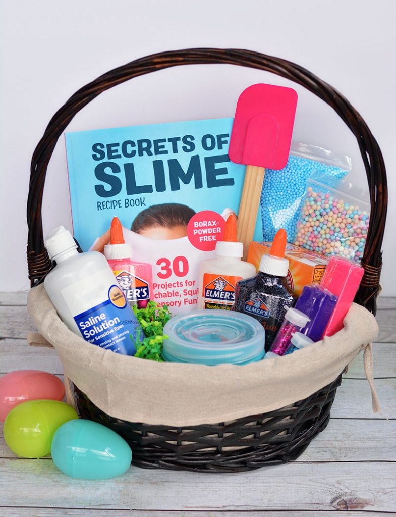 Make a DIY Slime Easter Basket that includes all of the materials needed for your child to get started making and creating their own slime creations! 