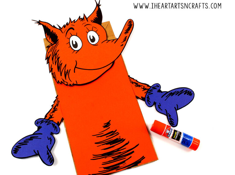 Fox In Socks Paper Bag Puppet Craft Free Printable Template - I Heart ...