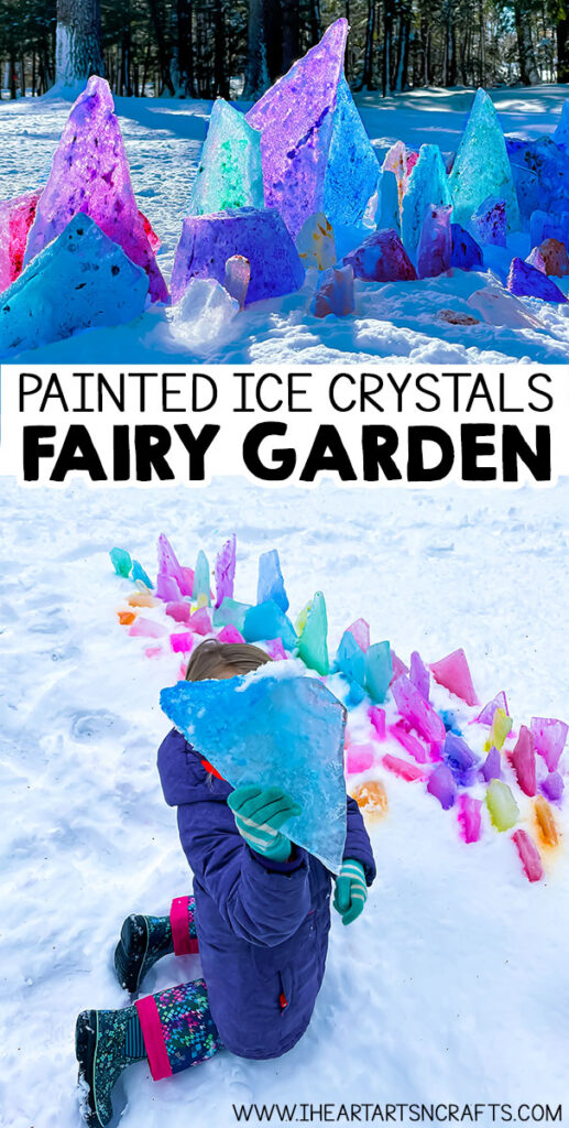 This Painted Ice Crystals Activity is such a fun winter sensory activity that you can do outdoors. We set ours up as a colorful fairy garden that looks so pretty in the sun! 