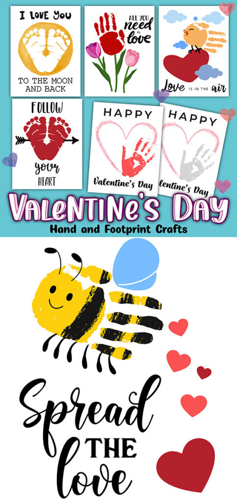 These free printable Valentine's Day Handprint and Footprint Crafts are a super fun way to celebrate Valentine's Day this year! You can use these free printables as a Valentine's Day card or a personalized Valentine's Day gift for family.